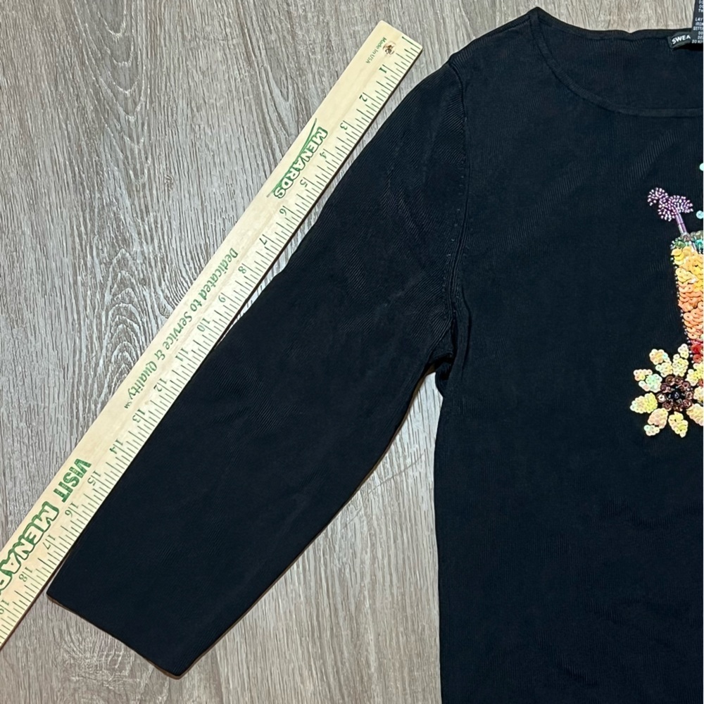 Sweaterworks Shirt Womens Sz XL Black Embellished Beaded Cocktail Vacation Party - Picture 4 of 8